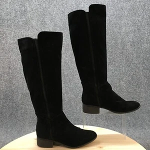 Merona Boots Womens 8 Tall Knee High Riding Pull On Block Heels Black Fabric - Picture 1 of 16