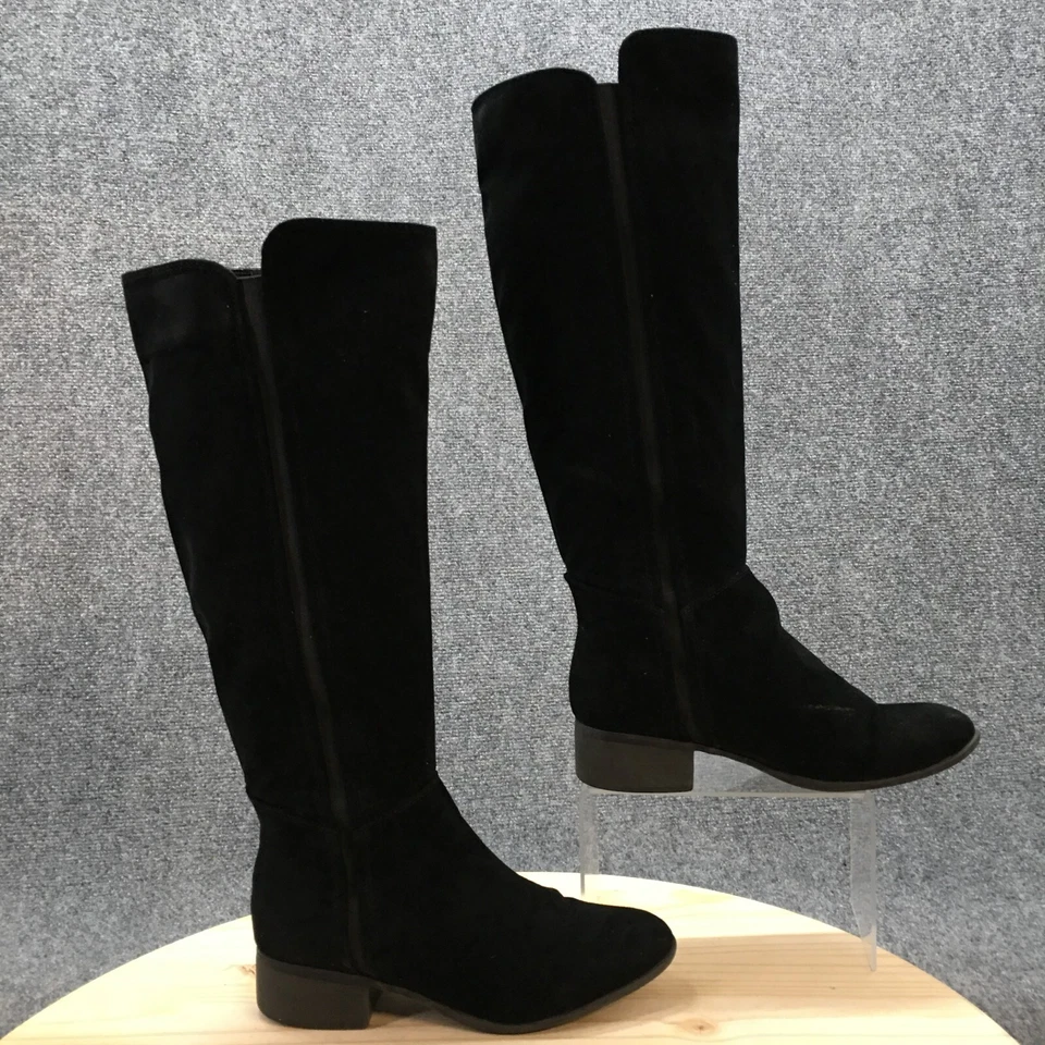 Merona Boots Womens 8 Tall Knee High Riding Pull On Block Heels Black Fabric - Image 1 of 4