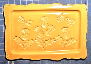 Julie Tosch Whitestone Art Pottery Yellow Tray Thistle, Dragonfly & Butterfly  - Picture 1 of 3
