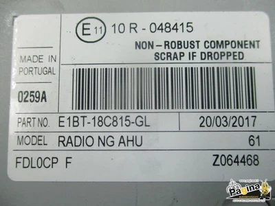 AUTORADIO PER FORD Fiesta 6° Serie e1bt-18c815-gl (08>17) - Immagine 1 di 4