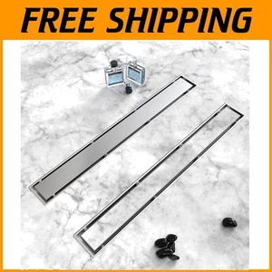 2-in-1 Shower Drain 18" Brushed Nickel - Tile Insert Grate - Picture 1 of 8