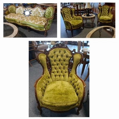 SOFÁ ANTIGUO TALLADO Y 2 SILLAS Foto 1 de 4