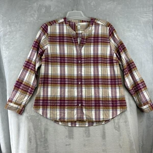 Camisa LL Bean Popover para mujer grande bronceada a cuadros franela banda cuello manga larga - Imagen 1 de 11