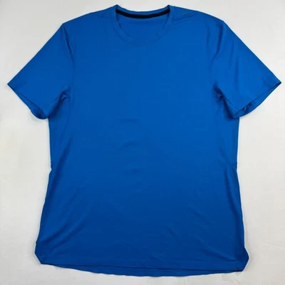 Camiseta deportiva Lululemon Metal Vent para hombre mediana azul a rayas "Breathe Repeat" Foto 1 de 4