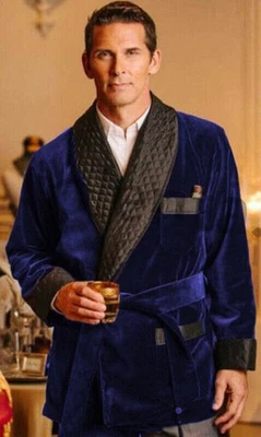 Chaqueta de terciopelo para hombre para fumar con cinturón graduación fiesta bata esmoquin noche blazer Foto 1 de 4