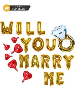 Striscione palloncini lettera Will You Marry Me, palloncini in lamina di lettere oro 16 pollici rosso H - Foto 1 di 5