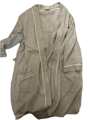 Liz Claiborne Mujer’s Albornoz Cinturón Bolsillos Gris Tejido Waffle Hasta la Rodilla Grande Foto 1 de 3