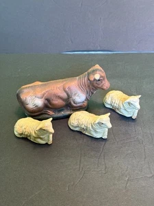 Pappmaché Ersatz Lamm und Kuh für Weihnachtskrippe Made in West Germany - Bild 1 von 12