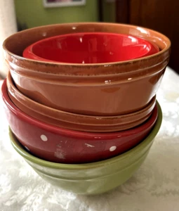 SET of 5 Ceramic Mixing/Nesting Bowls Many Colors/Brands Red Brown Green NICE! - Picture 1 of 9