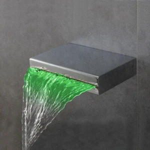 3 Color LED Bathroom Sink Faucet Chrome Waterfall Spout Mixer Wall Mount Tub Tap - Picture 1 of 4