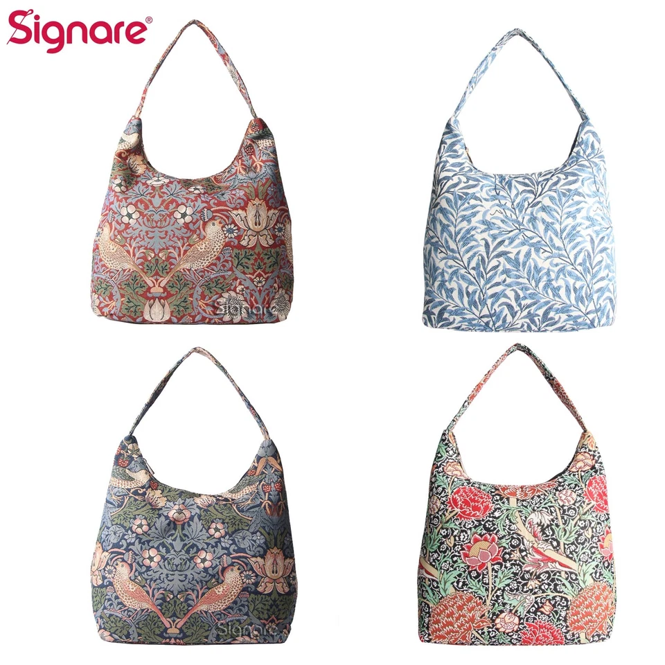 Tapestry Hobo Handbag Purse Shoulder Tote Travel William Morris Floral Signare
