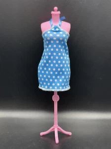 Barbie Doll Fashion Clothing ~ Blue & White Polka Dot Halter Dress for CURVY - Picture 1 of 2