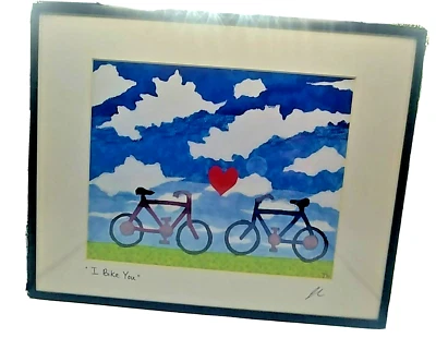 Framed Photo of Fabric Art "I Bike You" - Image 1 of 4