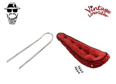 VINTAGE ORIGINAL LOWRIDER 20" Original LOWRIDER Velour All Red Banana 5 Button Seat W/Chrome Sissy Bar