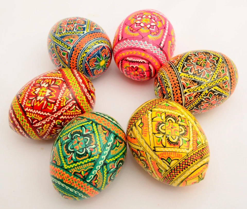 6 Wooden Ukrainian Pysanky Pysanka Easter Painted Eggs. Highest quality! - Image 1 of 4