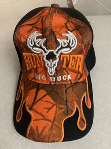 Hunter Big Buck Cap / Hat strap back one fits All Camo-Black Flames on the bill - Picture 1 of 6