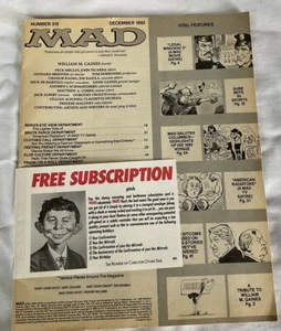 MAD MAGAZINE 315 Dec 1992 MISSING FRONT/BACK COVER Tribute To William Gaines - Picture 1 of 7