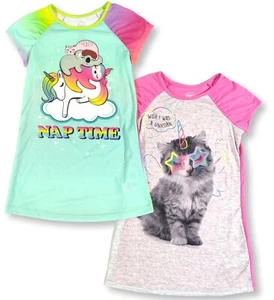 Girls Small 6-6X Unicorn Sloth Rainbow Kitty Nightgown Sleep Shirt PJ Gown Cute - Picture 1 of 3