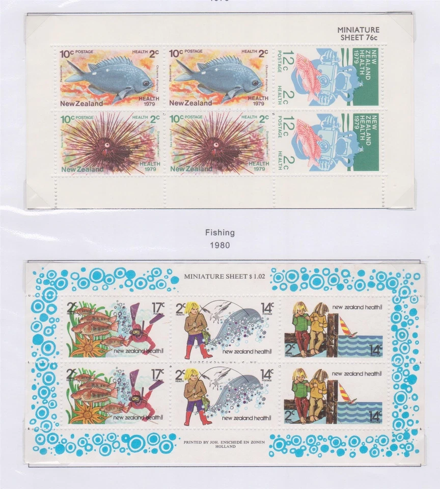 (F149-73) 1979-80 New Zealand M/S x2 Sea life &fishing (BW)  — 第 1/1 张图片