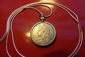 France 1903 Lady Liberty French Centimes Coin on a 30" 925 Silver Snake Chain - Picture 1 of 7