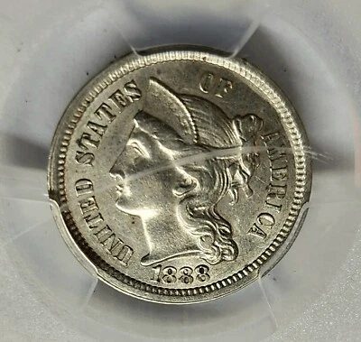 Choice 1888 Three Cent Nickel 3CN AU55 PCGS GS, High Grade Beauty !!! - Image 1 of 4