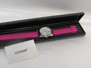 New Gossip Watch Pink Dial Round Silver Tone Case Pink Silicone Band in Case - Picture 1 of 11