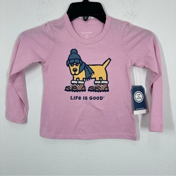 Life is Good Girls Camiseta Rosa Manga Larga Amarillo Perro Cachorro en Bufanda Botas Invierno Foto 1 de 4