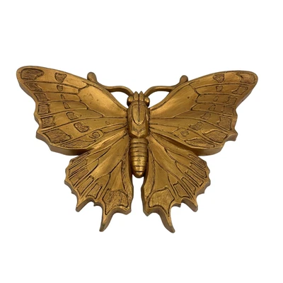 复古 Homco 金色塑料蝴蝶壁挂 20 世纪 70 年代 6 英寸宽  — 第 1/4 张图片