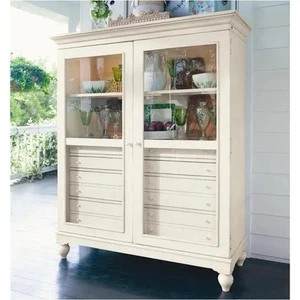 Universal Furniture Paula Deen Bag Lady’s Cabinet in Linen | Glass Shelf Drawers - Picture 1 of 6