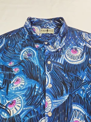 Camisa Robert Stock Talla XL Para Hombres Azul Floral Manga Corta Rayón Bolsillo Foto 1 de 4