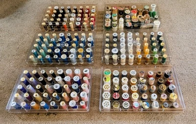 240 Spools of sewing thread in 6 plastic storage boxes - Image 1 of 4