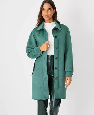 New Ann Taylor Wool Blend Shirttail Hem Long Coat, Teal Green M - Image 1 of 4