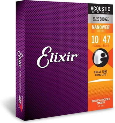 Elixir Acoustic Guitar Strings Nanoweb 80/20 Bronze 10-47 - Image 1 of 2