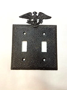 Vintage Hammered Eagle Early American Art Deco Double Light Switch Plate Cover - Picture 1 of 4