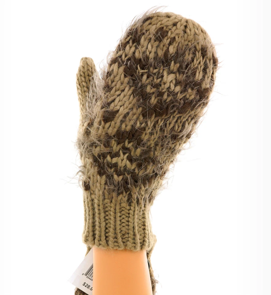 Women's 1size Madden Girl Tribal Fingered Mitten Brown Knit Winter Gloves