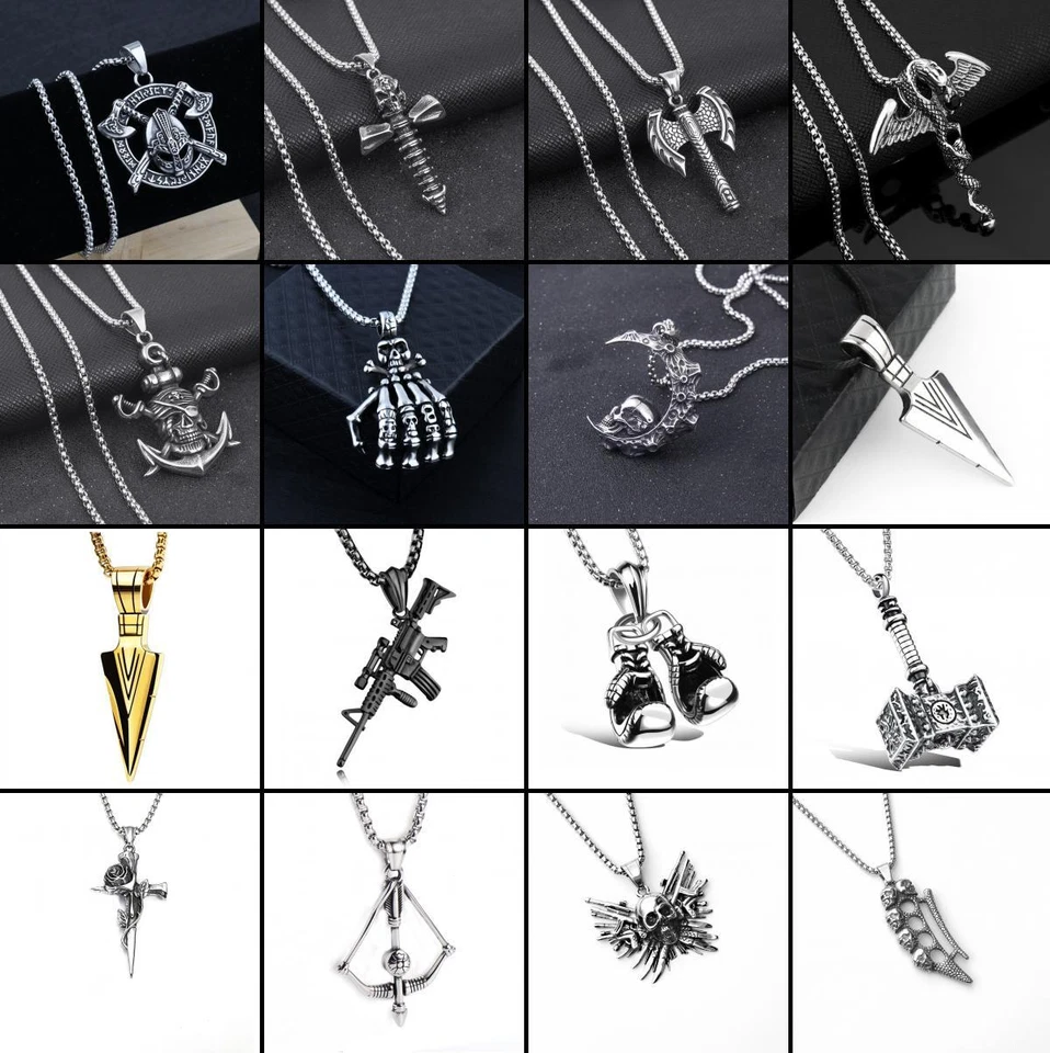 ★TheQ★ Halskette Waffen Metall Anhänger mit Kette Damen Herren Schmuck NEU - Bild 1 von 1