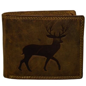 Men's wallet leather brown deer motif landscape full leather - Picture 1 of 8