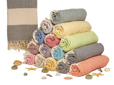Aegean Concept Fringe Beach Bath Towel 37x73"Argyle Diamond Turkish Cotton 20Pcs - Image 1 of 4