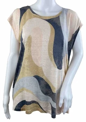 Top túnica de lino Rachel Zoe hombro caído silenciado multicolor suave tejido talla M Foto 1 de 4