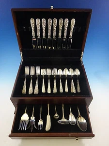 Rose by Stieff Sterling Silver Flatware Set For 8 Service 47 Pieces Repousse - Picture 1 of 9