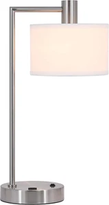 Table Lamp USB Desk Lamp with Fabric Shade, Modern Bedside Iron Lamp Brushed Nic - Picture 1 of 8