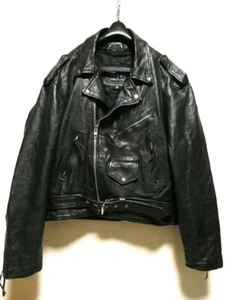 UNIK Double Leather Riders Motorcycle Jacket Mens Size 52 black vintage - Picture 1 of 11