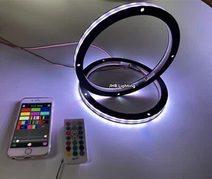JHB Pair 15" Remote APP RGB Color Change LED Car Audio Subs Speaker Rings Lights - Picture 1 of 20