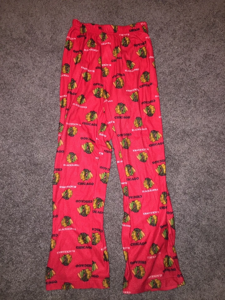 CHICAGO BLACKHAWKS РЕБЕНКА РАЗМЕР СРЕДНИЙ 10/12 ПИЖАМА БРЮКИ GUC - Изображение 1 из 4