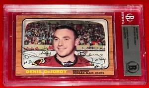 1966-67 Topps 115 Denis DeJordy Twice Signed Card BAS Beckett Auto Blackhawks - Picture 1 of 2