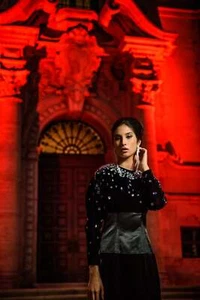 Black Velvet Velour Bejeweled Dress With Crystals Mid Length 1980S - Picture 1 of 5