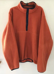 LL Bean Orange Navy Blue Half Button Up Henley Pullover Sweatshirt Jacket L 52" - Picture 1 of 7