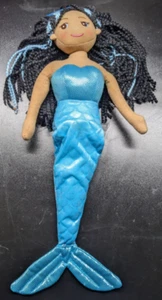 Linzy - Plush Mermaid Doll - Blue Tail/Bodice, Black and Blue Hair - Yarn Hair - Picture 1 of 3