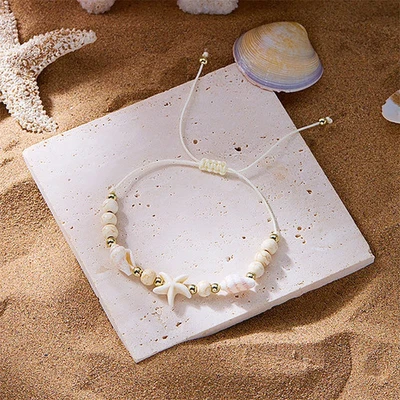 Shell Braided Bracelet Women Bohemian Crafted Beaded Summer Beach Jewelry - Image 1 of 4