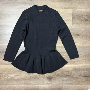 Tory Burch Peplum Wool Blend Scoop Neck Sweater Black Size S - Picture 1 of 7